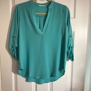 Lush sheer Green 3/4 sleeved V-neck blouse size XS